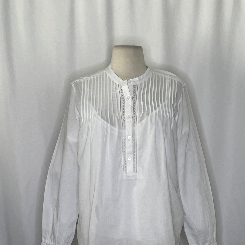 White Pintuck Split-Neck Blouse Doen J Crew Cotton Voile